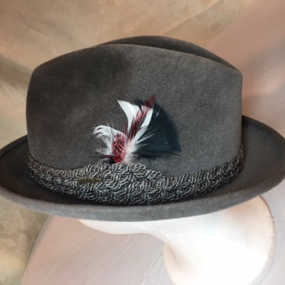 RARE Vintage STETSON Sovereign Gray Felt Fur Fedora Hat - Picture 11 of 16